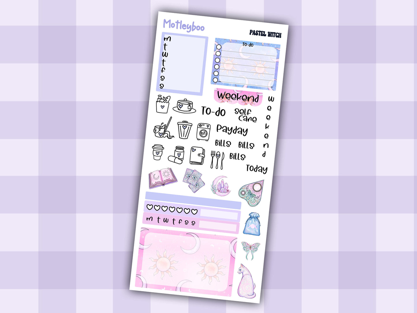 Hobonichi weeks, weekly planner sticker kit, Pastel witch