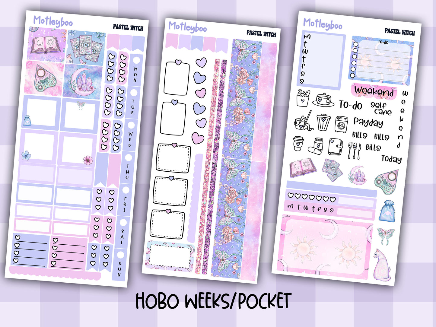 Hobonichi weeks, weekly planner sticker kit, Pastel witch