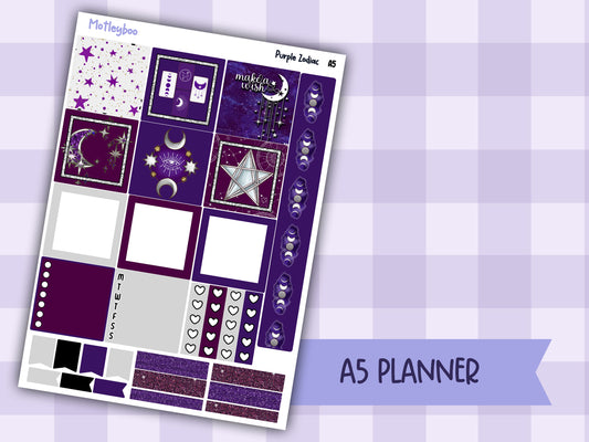 A5 Celestial Hobonichi cousin planner sticker kit, Purple Zodiac