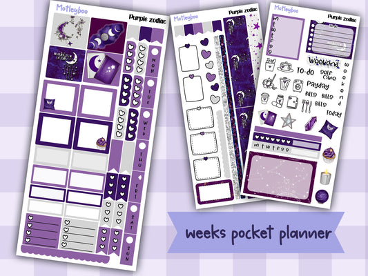 Hobonichi weeks, sticker kit, hobonichi planner, purple zodiac, celestial stickers, witchy planner, hobonichi functional stickers