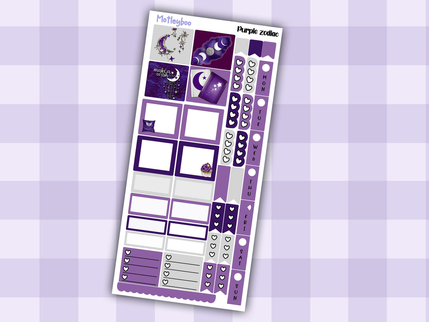 Hobonichi weeks, sticker kit, hobonichi planner, purple zodiac, celestial stickers, witchy planner, hobonichi functional stickers
