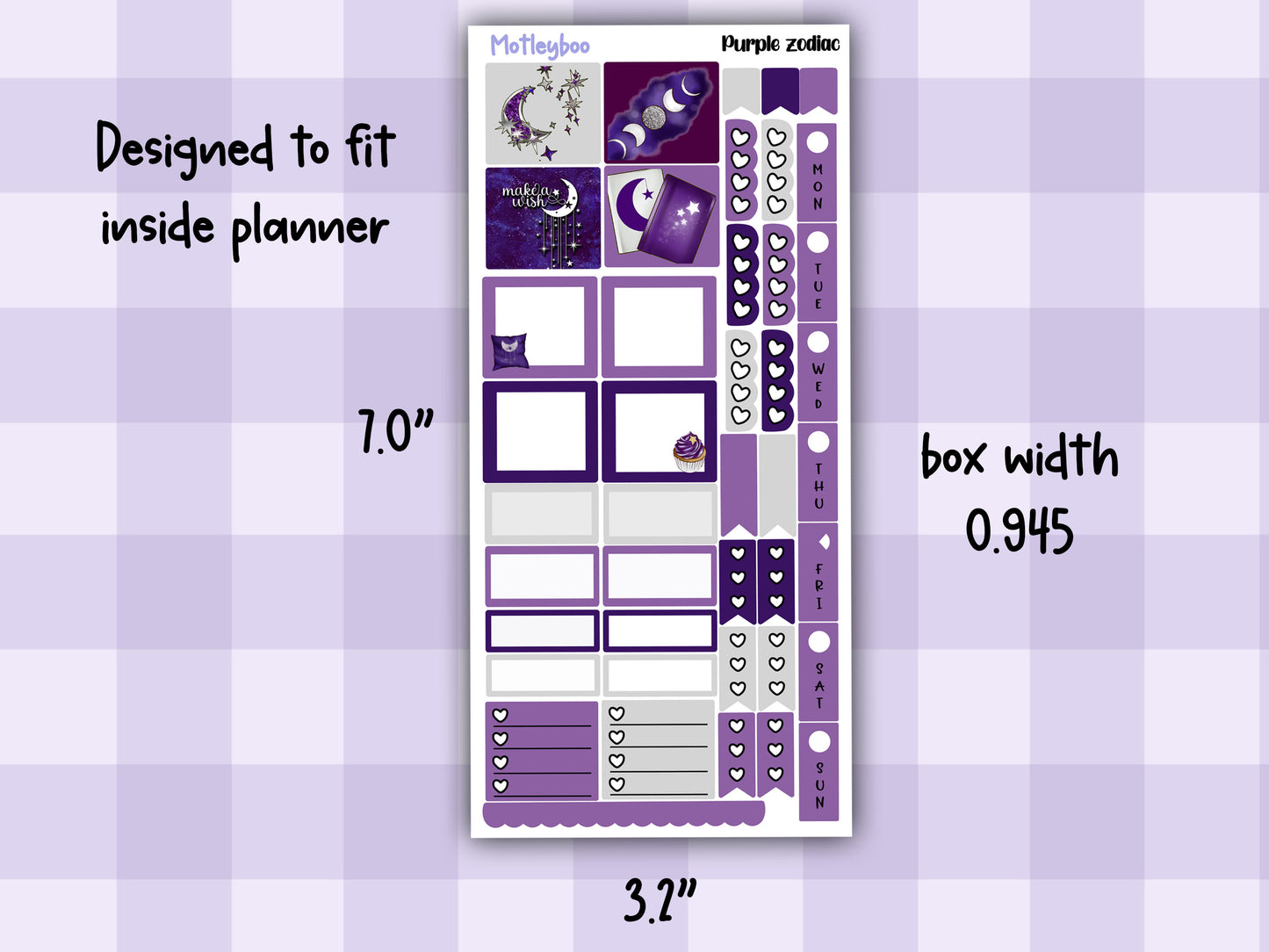 Hobonichi weeks, sticker kit, hobonichi planner, purple zodiac, celestial stickers, witchy planner, hobonichi functional stickers