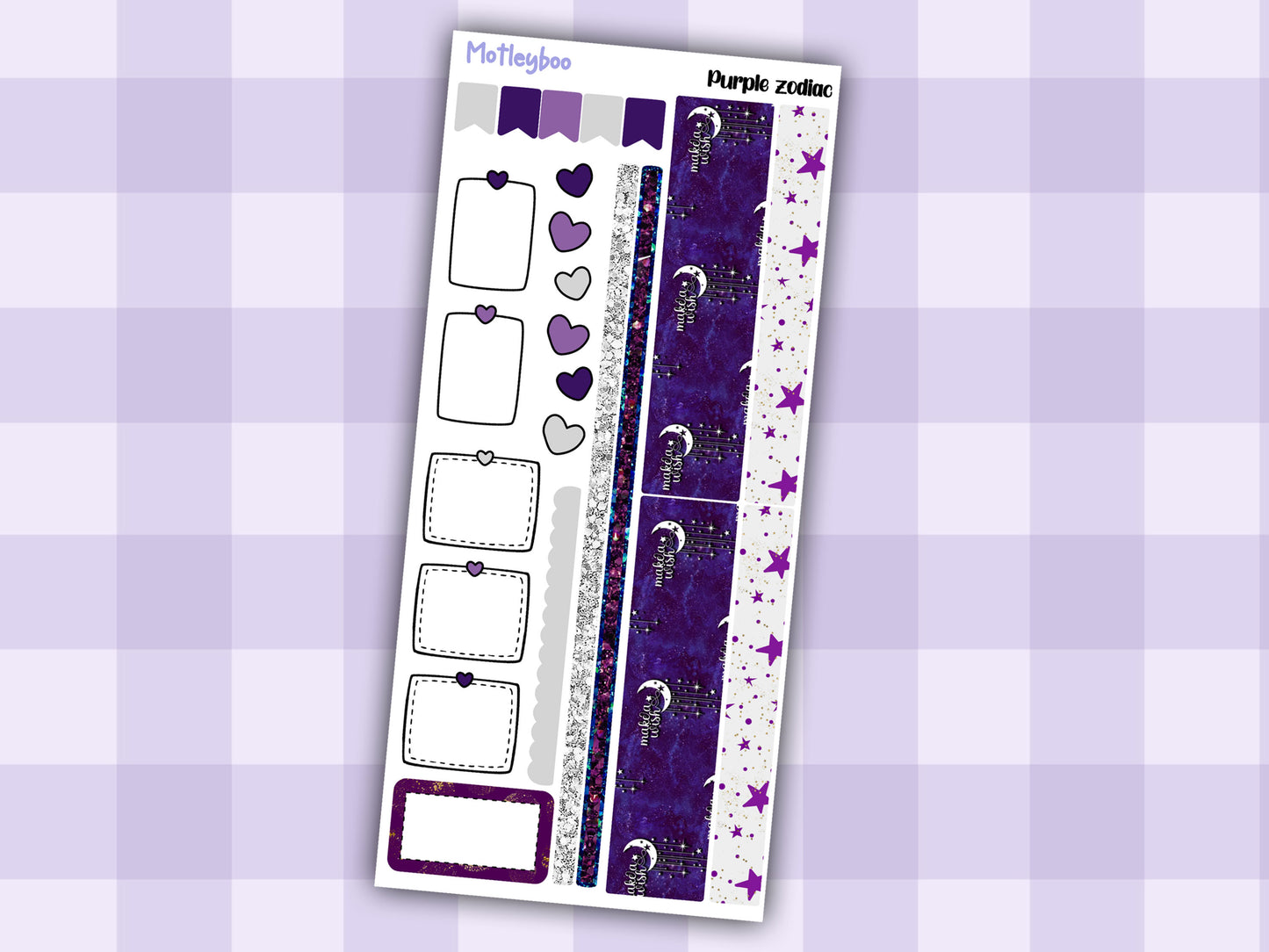 Hobonichi weeks, sticker kit, hobonichi planner, purple zodiac, celestial stickers, witchy planner, hobonichi functional stickers