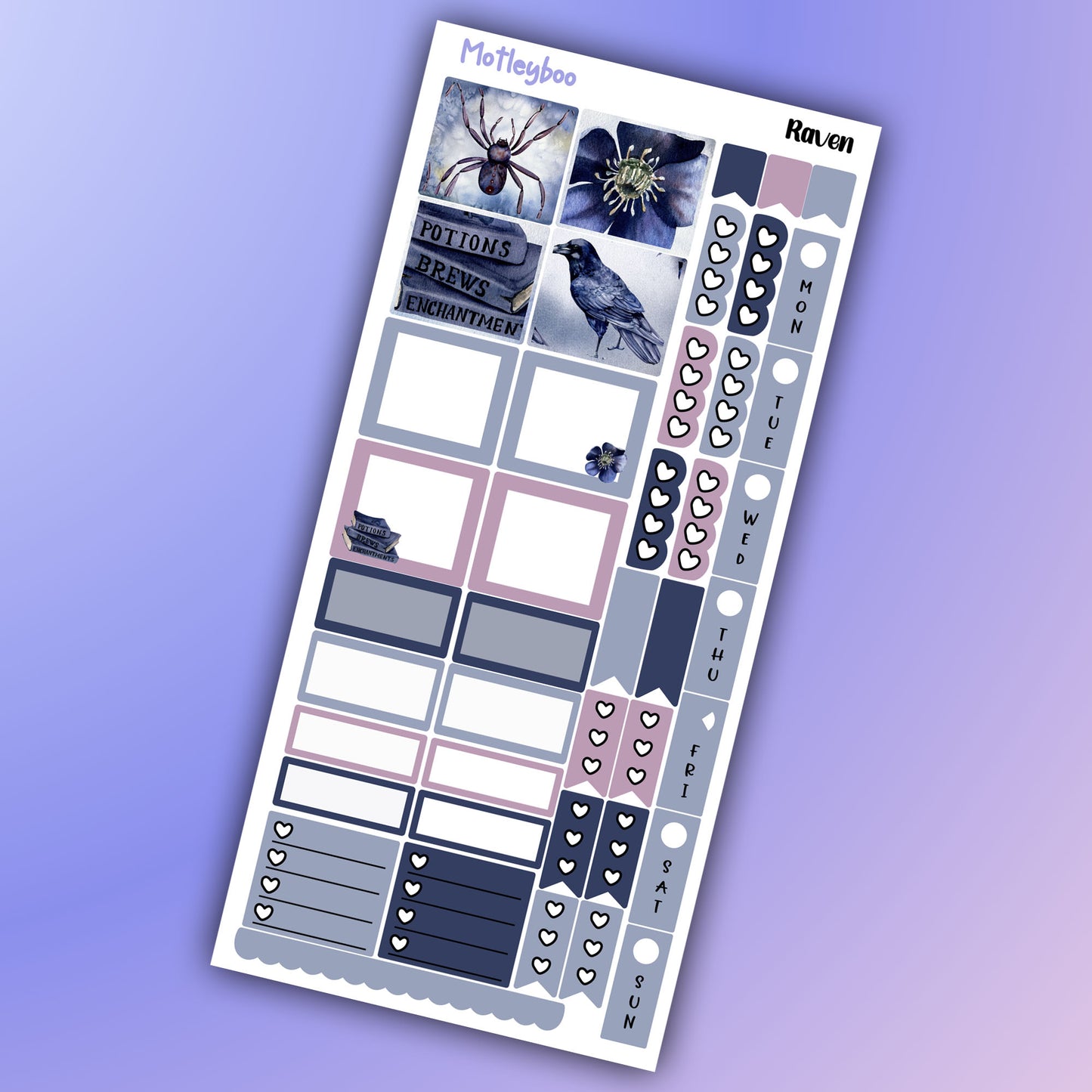 Gothic hobonichi weekly sticker kit, raven stickers, spooky stickers