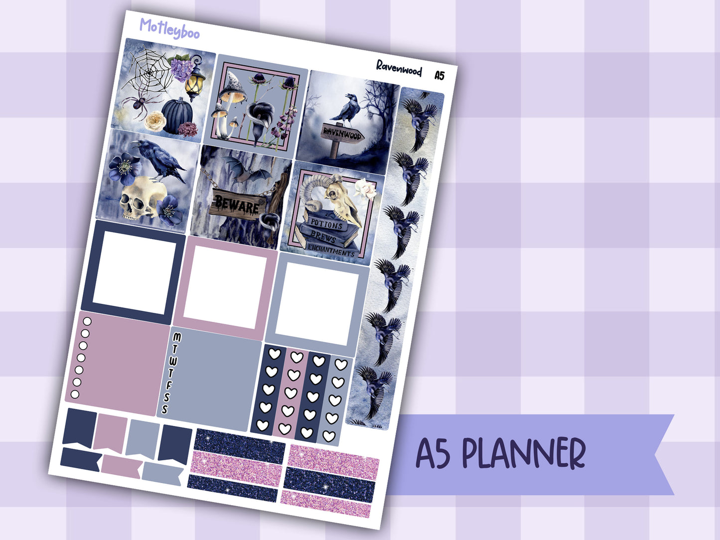 Hobonichi cousin, weekly planner sticker kit, SPOOKY GOTH HALLOWEEN, RAVENWOOD
