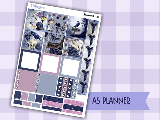 Hobonichi cousin, weekly planner sticker kit, SPOOKY GOTH HALLOWEEN, RAVENWOOD