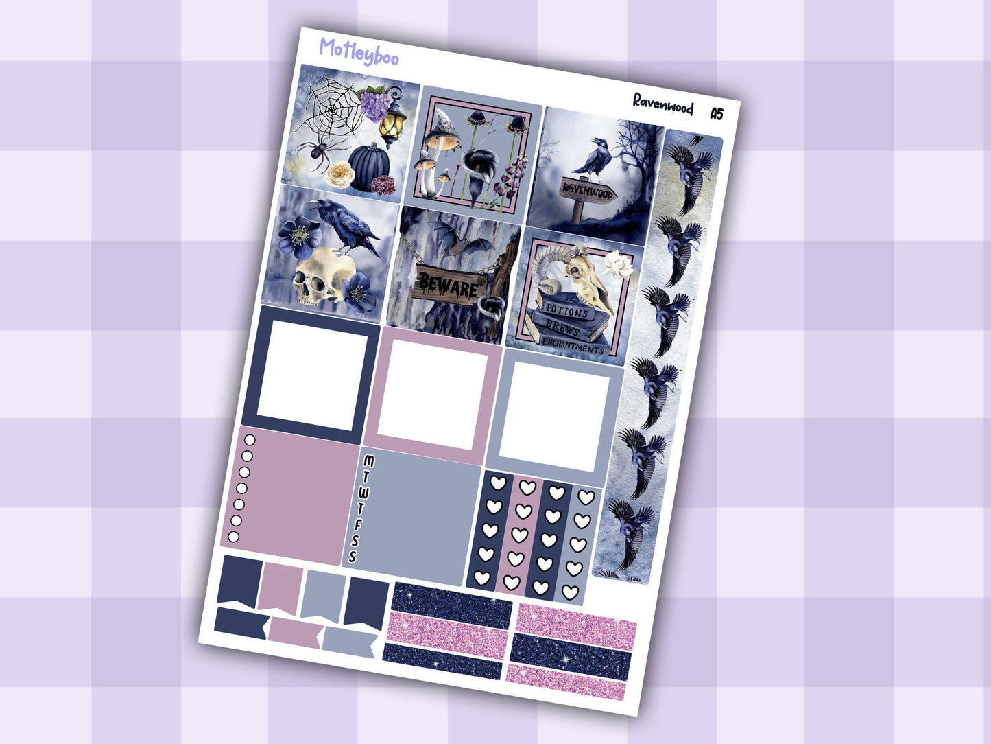 Hobonichi cousin, weekly planner sticker kit, SPOOKY GOTH HALLOWEEN, RAVENWOOD