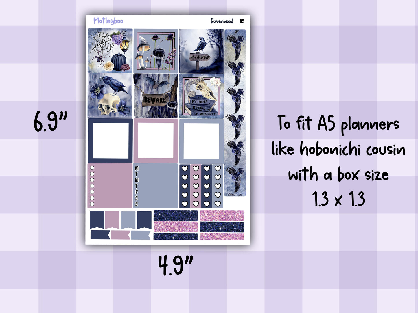 Hobonichi cousin, weekly planner sticker kit, SPOOKY GOTH HALLOWEEN, RAVENWOOD