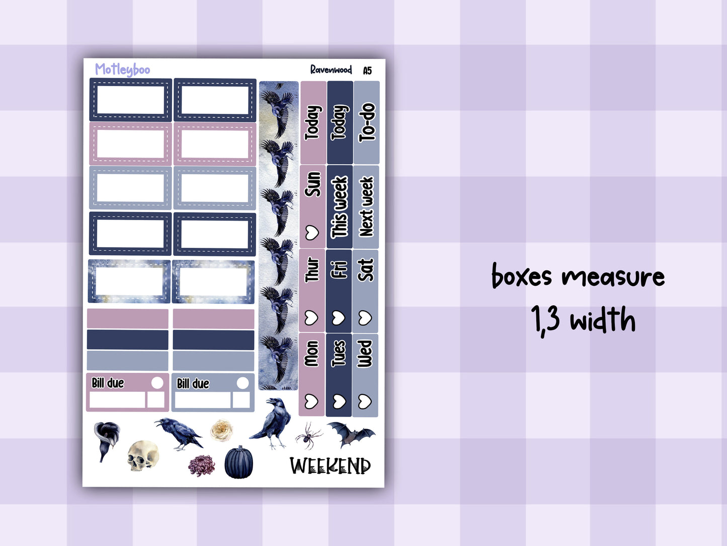 Hobonichi cousin, weekly planner sticker kit, SPOOKY GOTH HALLOWEEN, RAVENWOOD