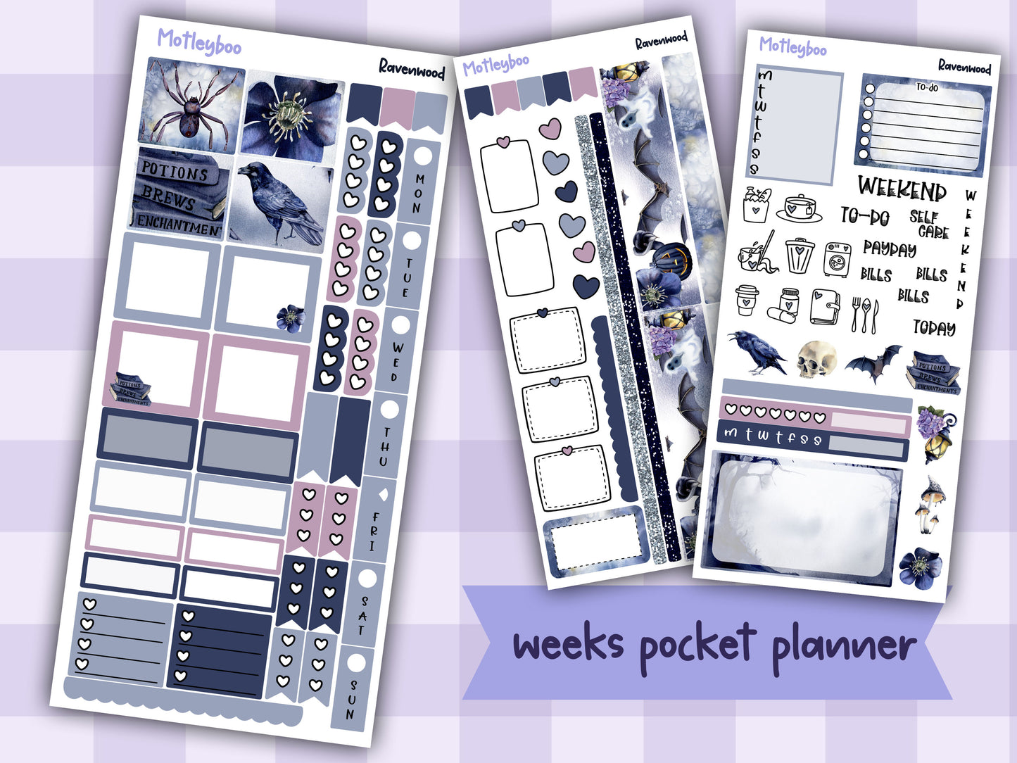 Spooky halloween Gothic hobonichi weekly sticker kit, RAVENWOOD