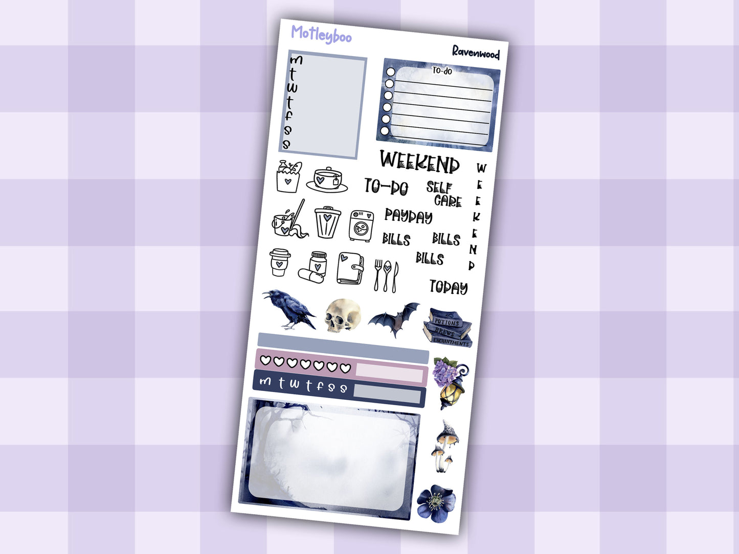 Spooky halloween Gothic hobonichi weekly sticker kit, RAVENWOOD