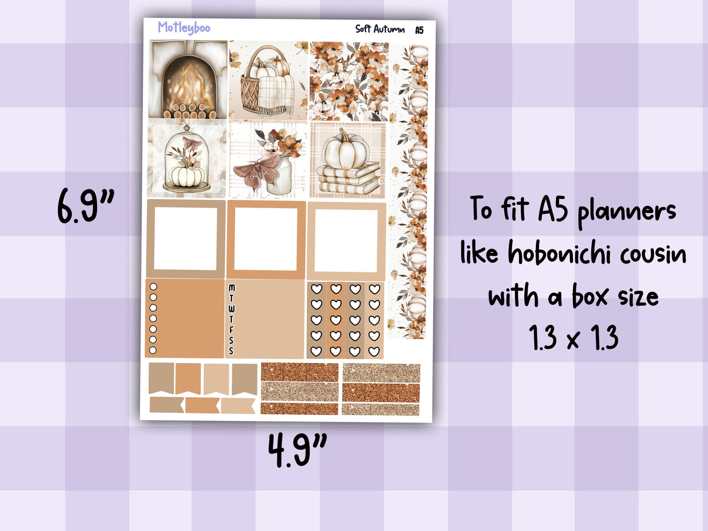 Hobonichi cousin, weekly planner sticker kit, Soft Autumn