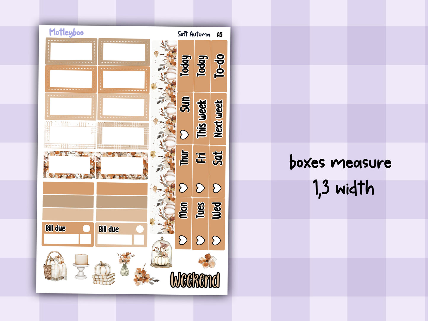 Hobonichi cousin, weekly planner sticker kit, Soft Autumn