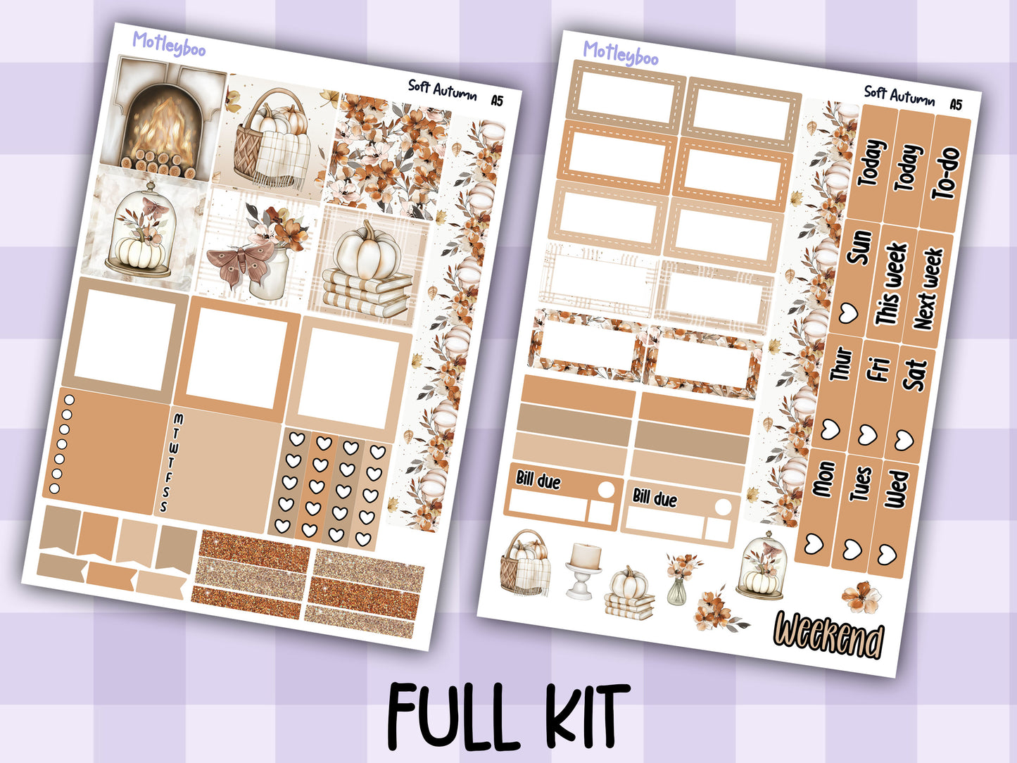 Hobonichi cousin, weekly planner sticker kit, Soft Autumn