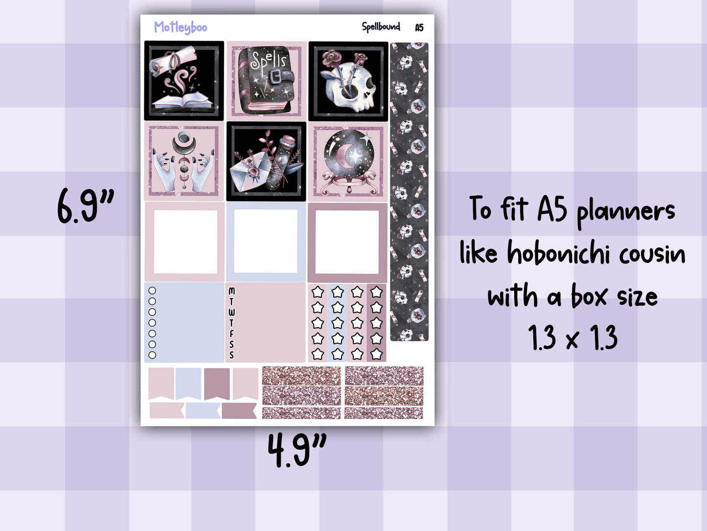 A5 Hobonichi cousin planner sticker kit, spooky planner stickers, hobonichi cousin Spellbound