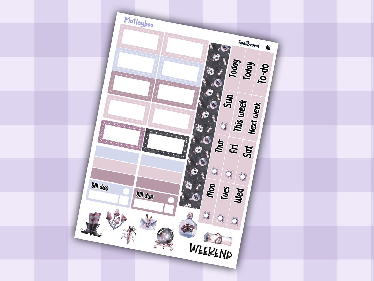 A5 Hobonichi cousin planner sticker kit, spooky planner stickers, hobonichi cousin Spellbound