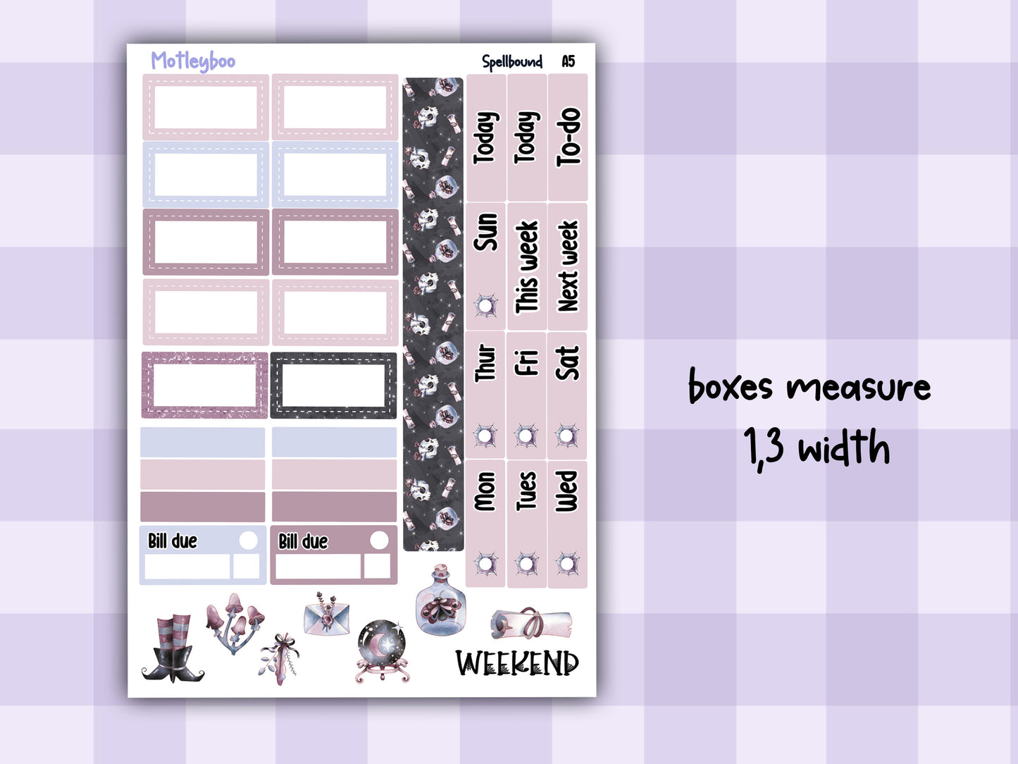 A5 Hobonichi cousin planner sticker kit, spooky planner stickers, hobonichi cousin Spellbound