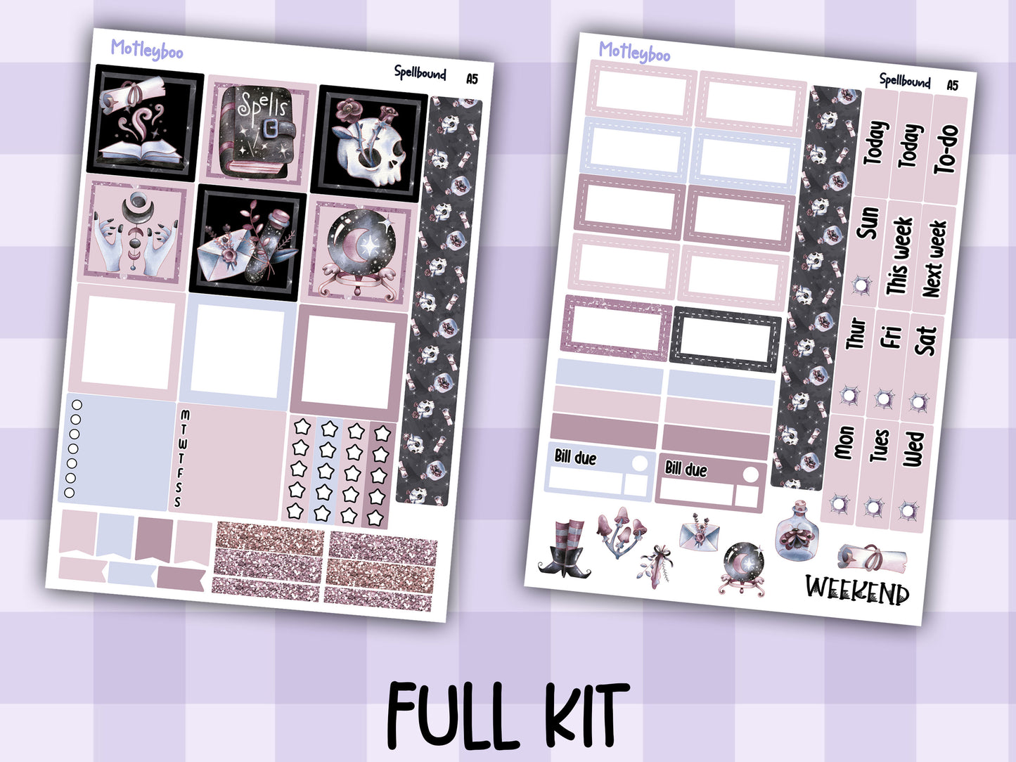 A5 Hobonichi cousin planner sticker kit, spooky planner stickers, hobonichi cousin Spellbound