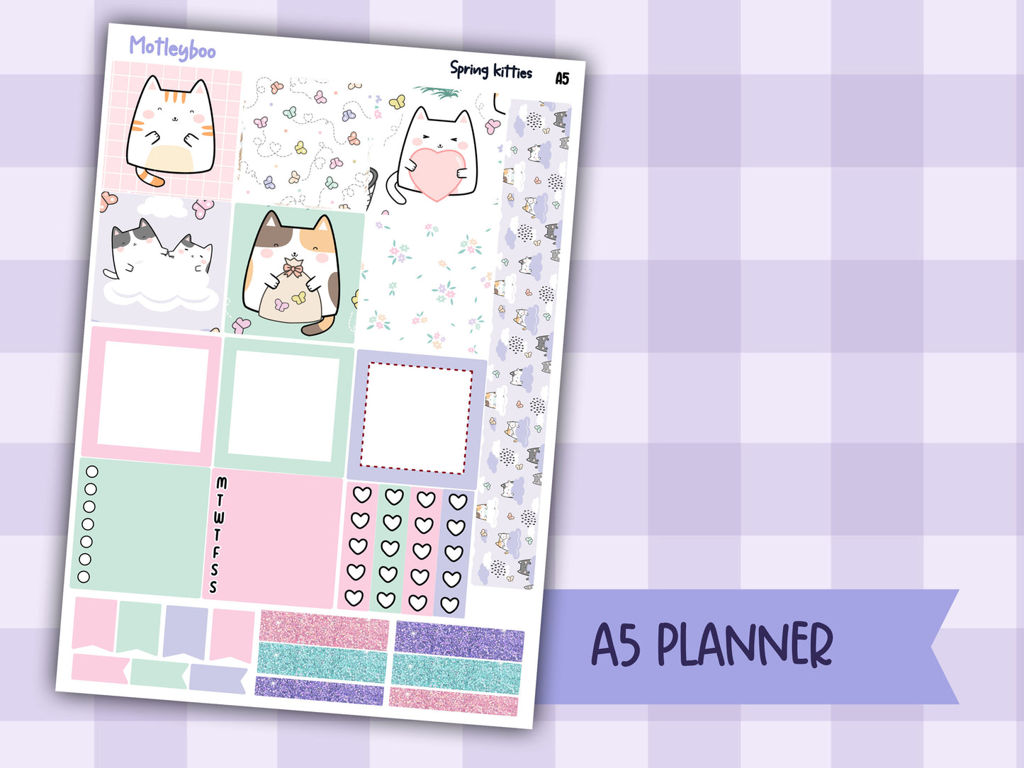 Spring kitties Hobonichi planner sticker kit, cat stickers, hobonichi cousin sticker kit