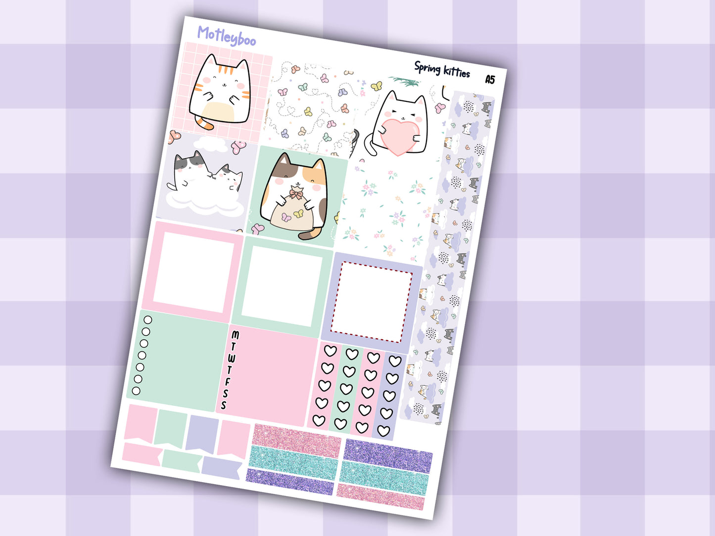 Spring kitties Hobonichi planner sticker kit, cat stickers, hobonichi cousin sticker kit