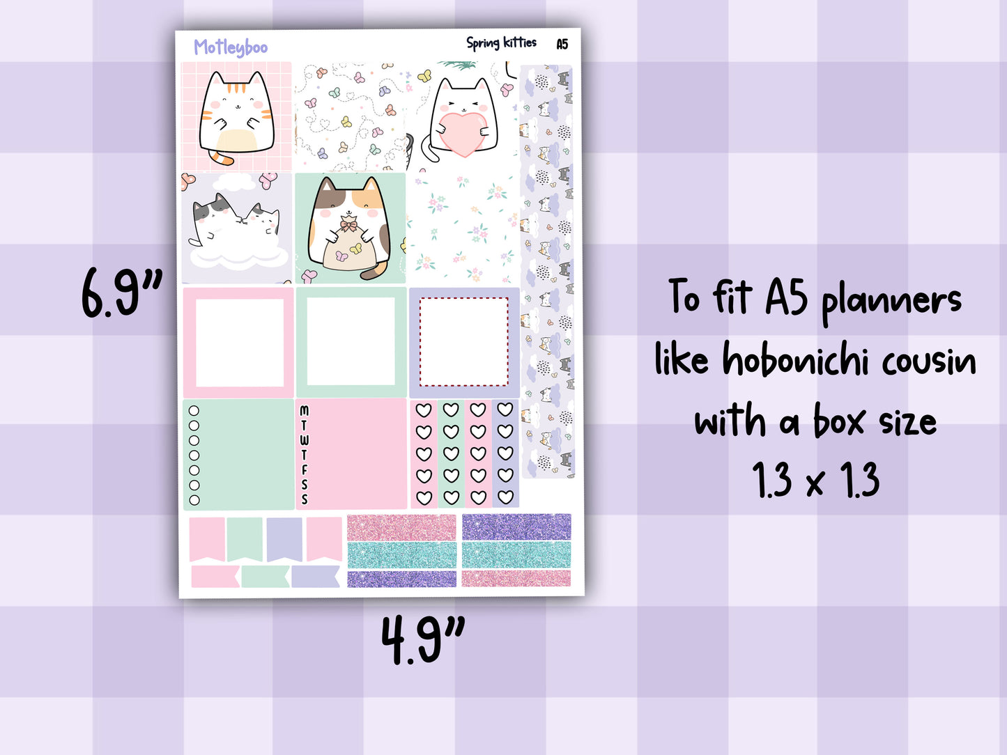 Spring kitties Hobonichi planner sticker kit, cat stickers, hobonichi cousin sticker kit