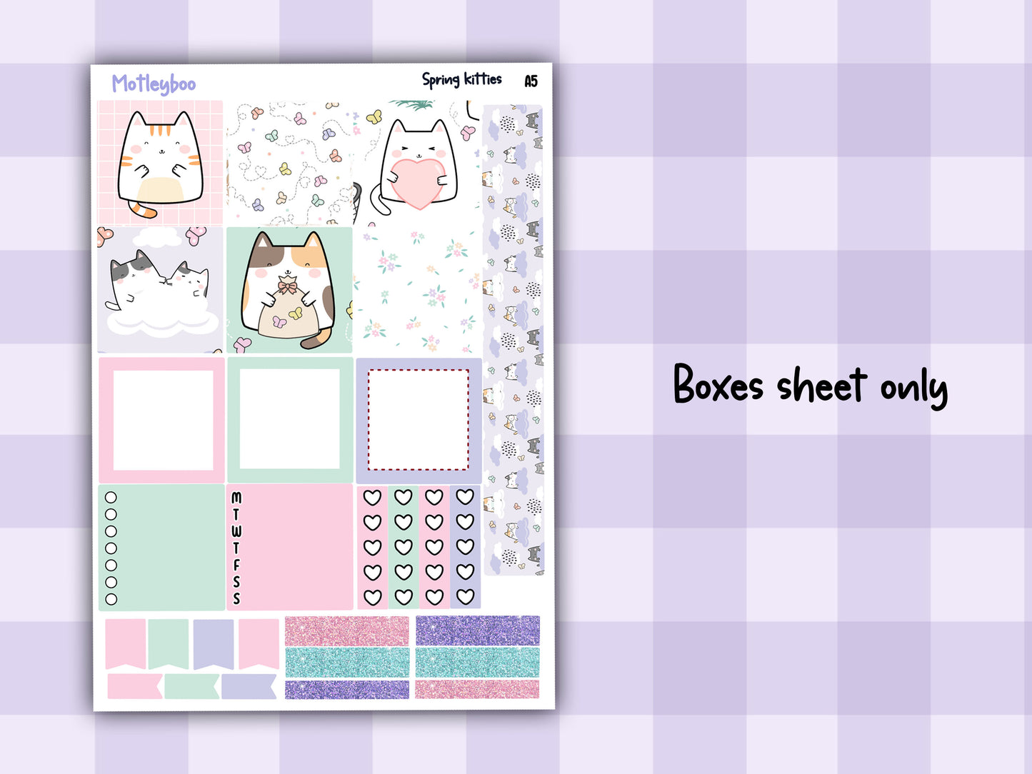 Spring kitties Hobonichi planner sticker kit, cat stickers, hobonichi cousin sticker kit