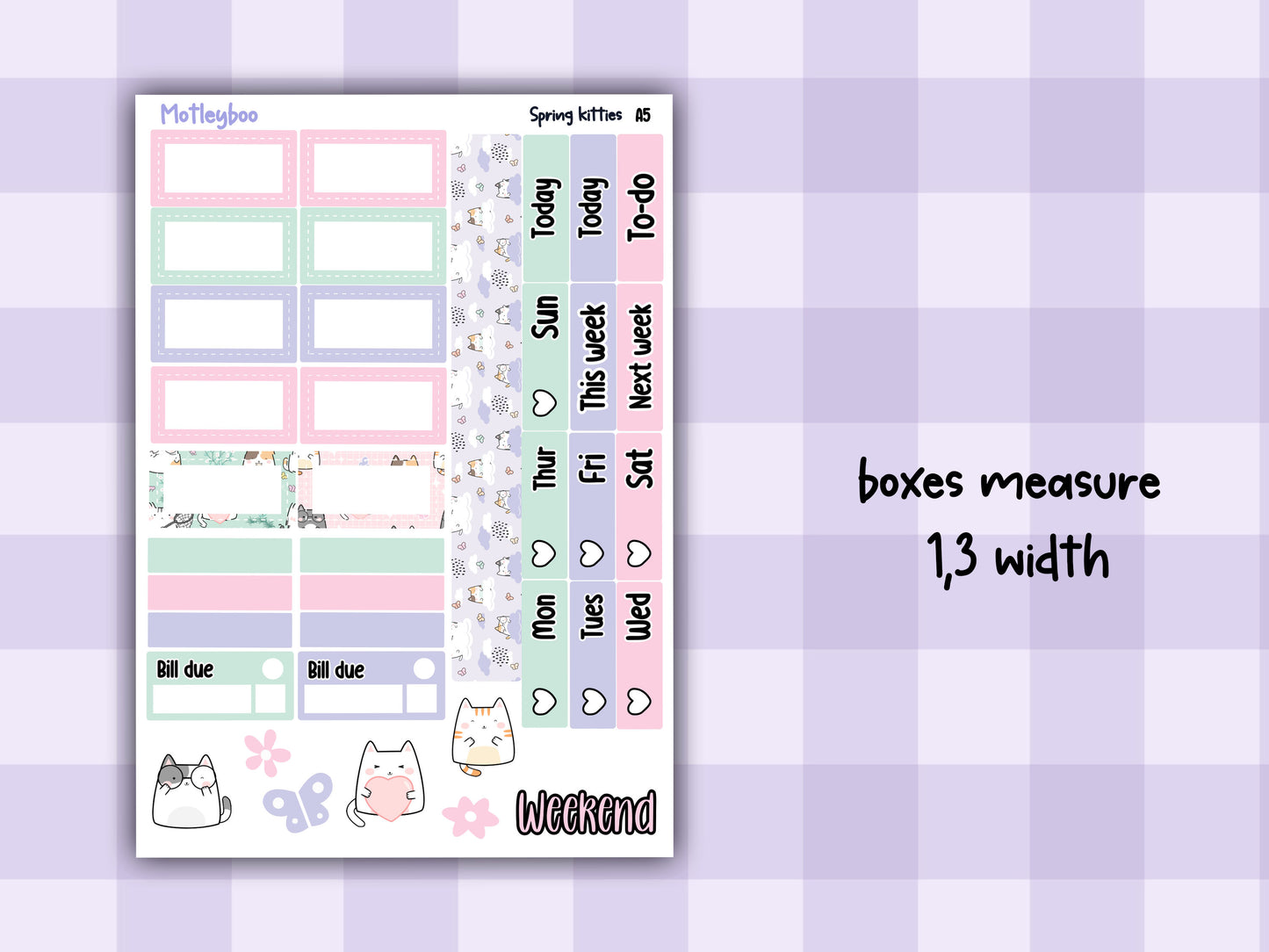 Spring kitties Hobonichi planner sticker kit, cat stickers, hobonichi cousin sticker kit