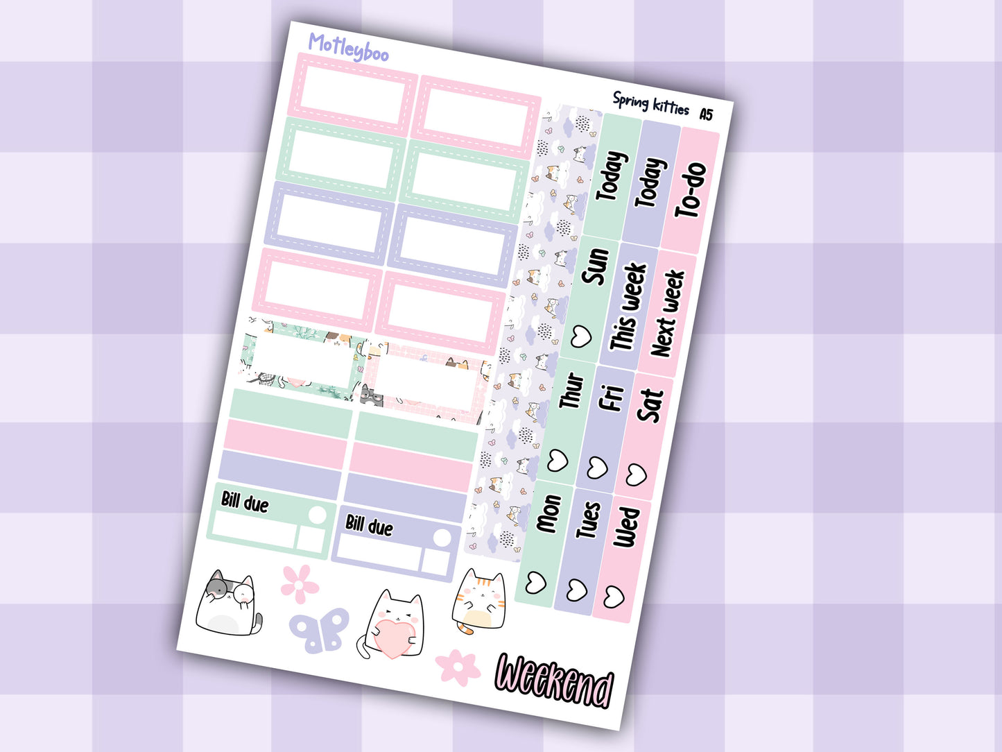 Spring kitties Hobonichi planner sticker kit, cat stickers, hobonichi cousin sticker kit