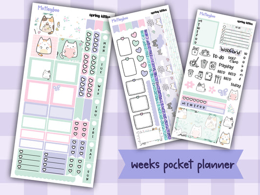 Hobonichi weeks, sticker kit, hobonichi planner, planner stickers, Spring kitties