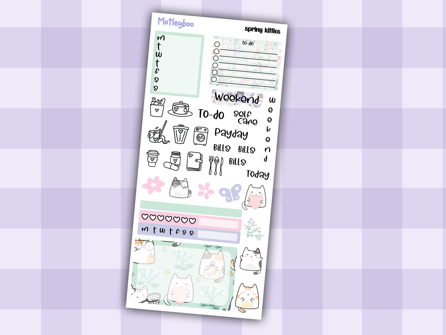 Hobonichi weeks, sticker kit, hobonichi planner, planner stickers, Spring kitties
