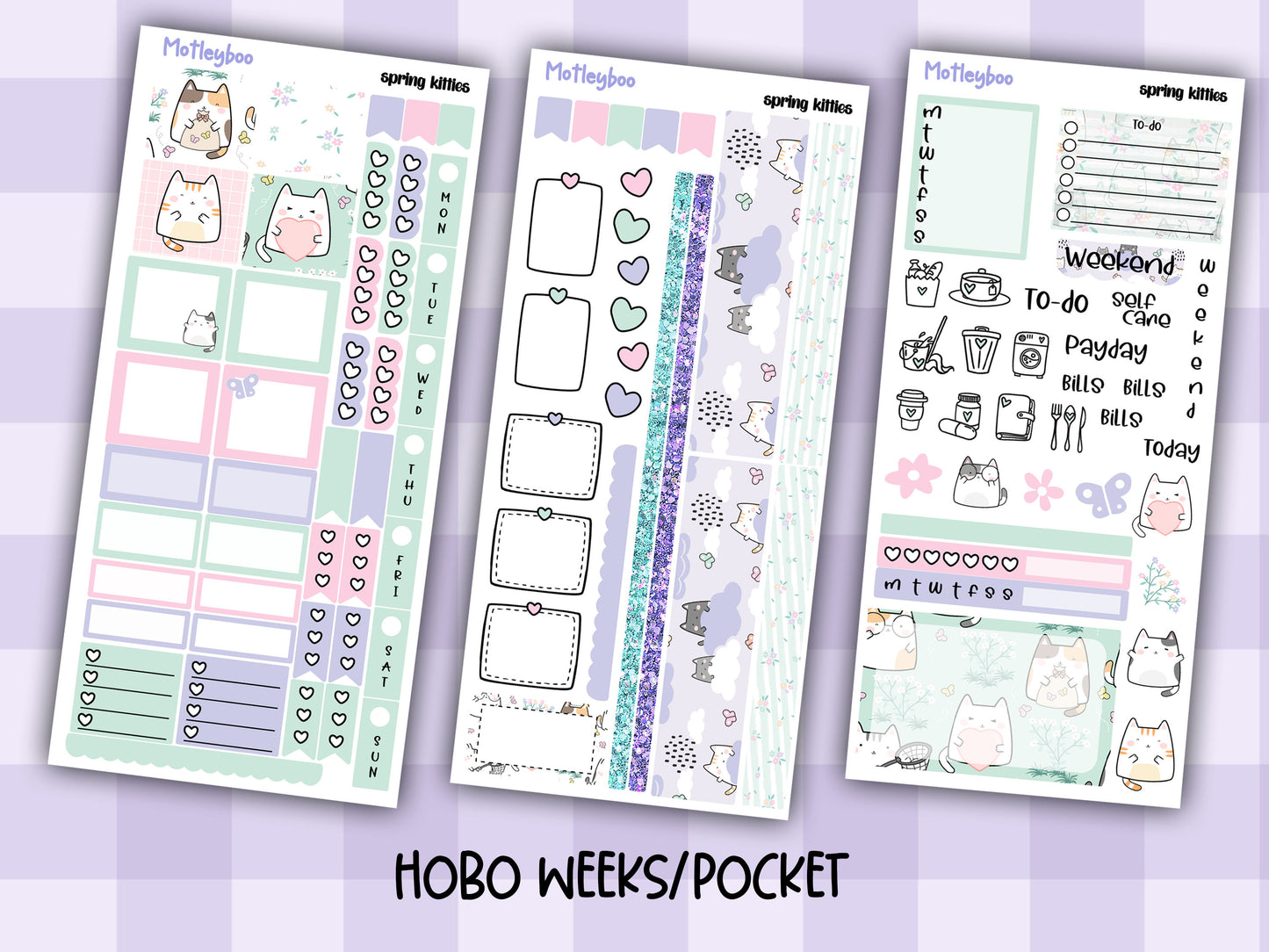 Hobonichi weeks, sticker kit, hobonichi planner, planner stickers, Spring kitties