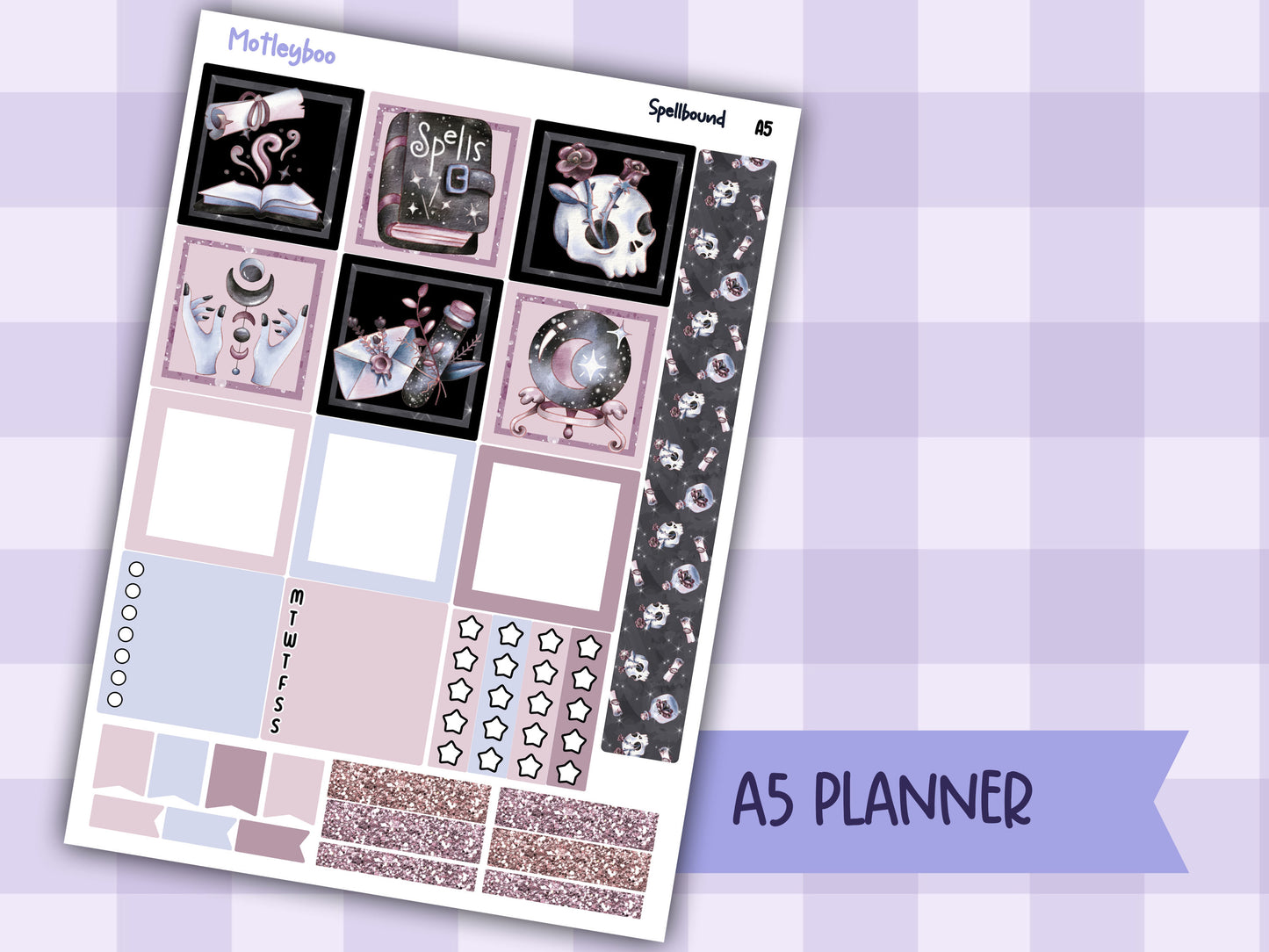 A5 Hobonichi cousin planner sticker kit, spooky planner stickers, hobonichi cousin Spellbound