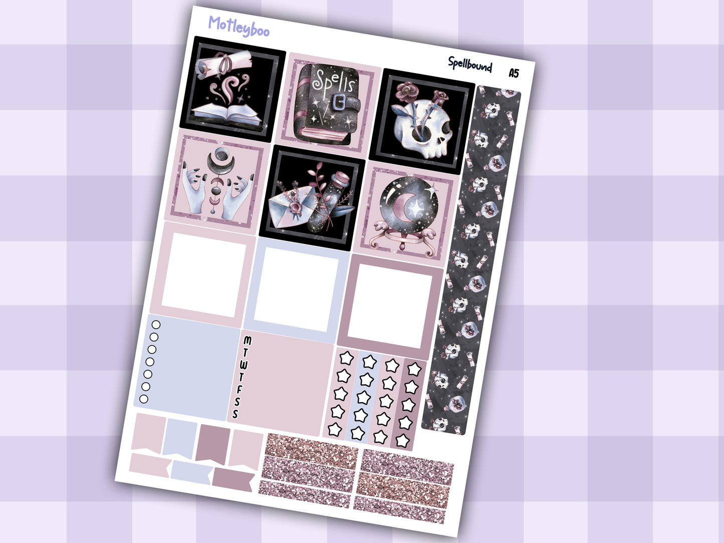A5 Hobonichi cousin planner sticker kit, spooky planner stickers, hobonichi cousin Spellbound