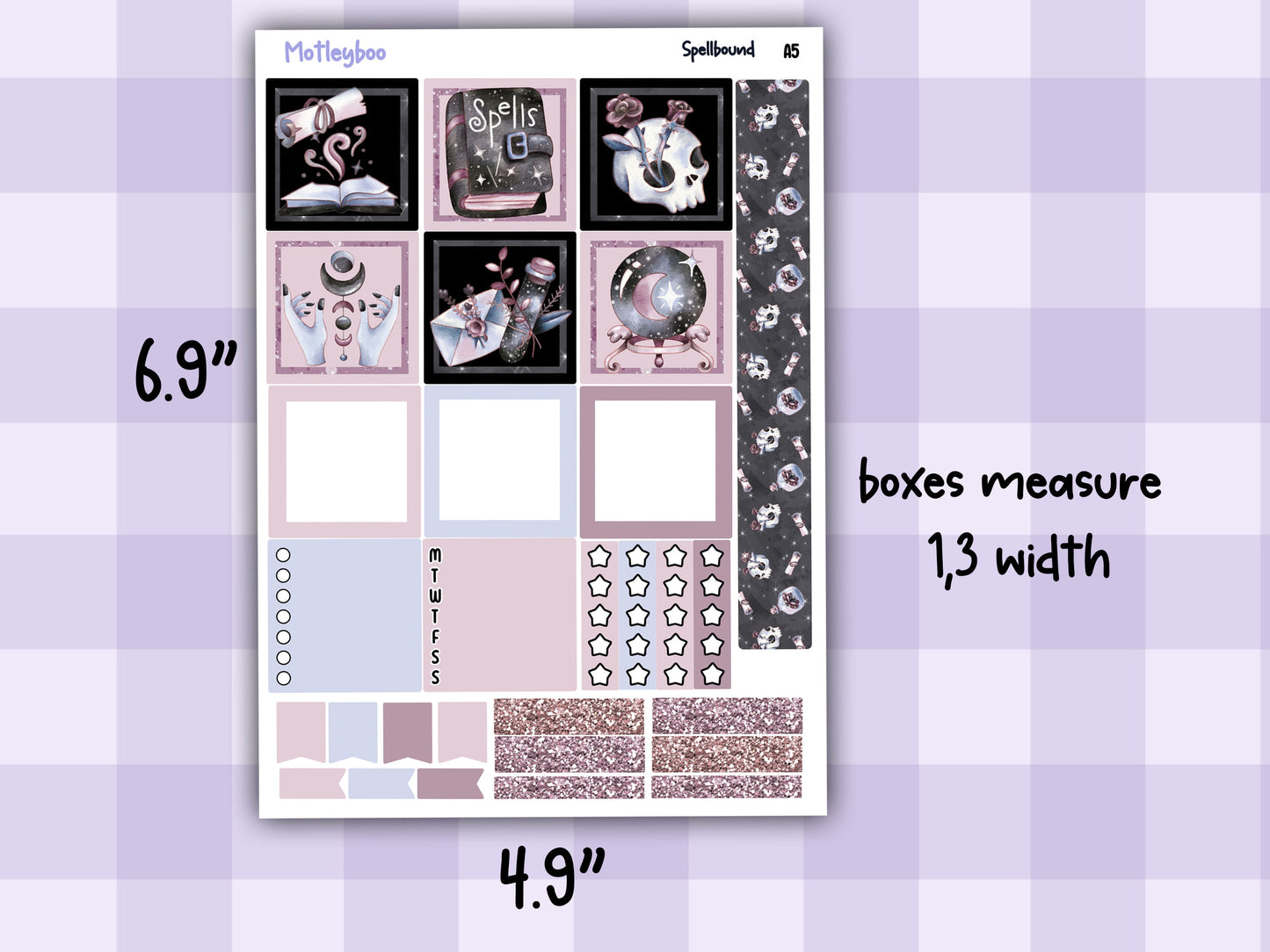 A5 Hobonichi cousin planner sticker kit, spooky planner stickers, hobonichi cousin Spellbound
