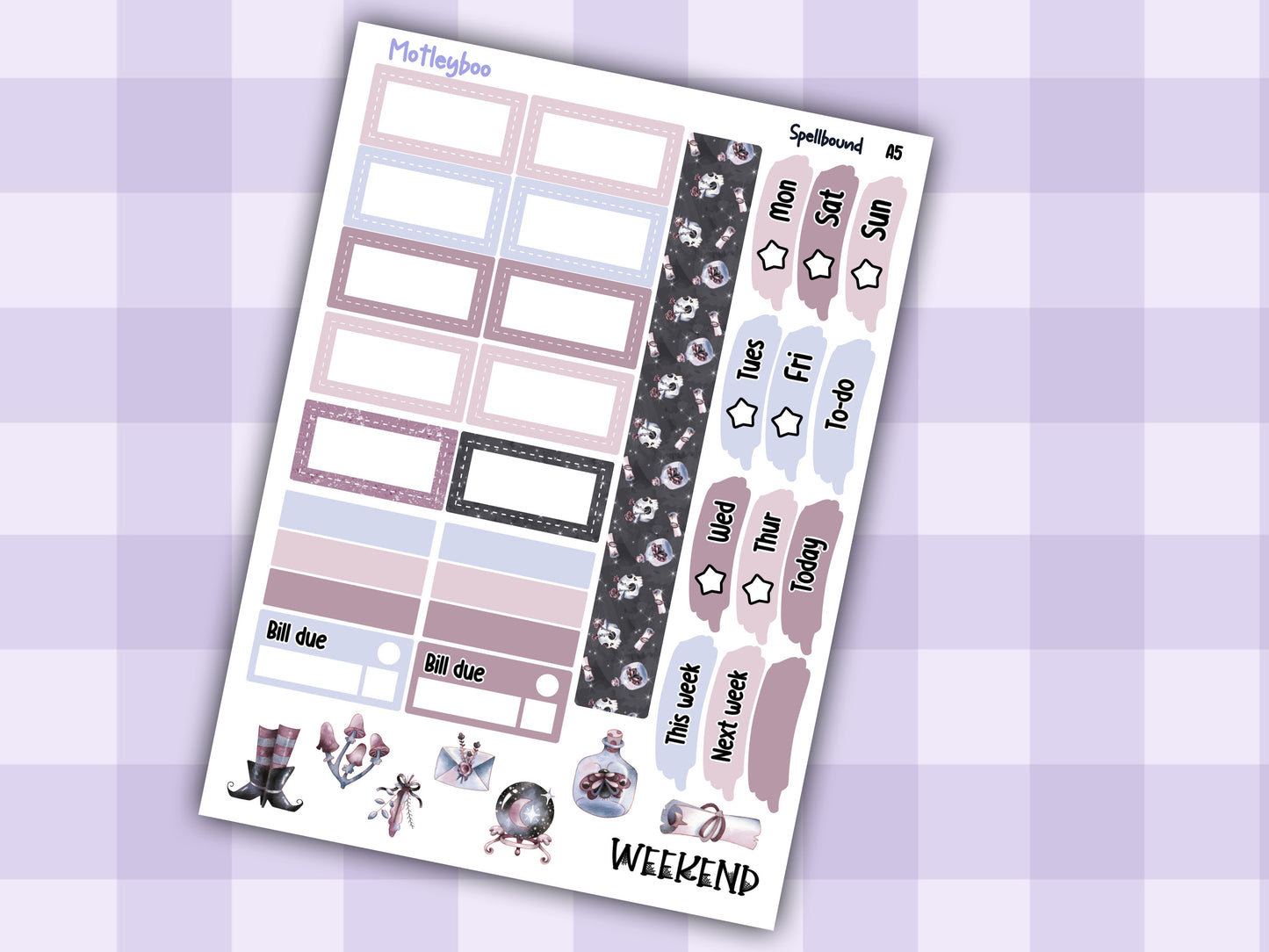 A5 Hobonichi cousin planner sticker kit, spooky planner stickers, hobonichi cousin Spellbound