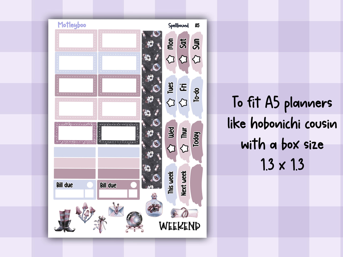 A5 Hobonichi cousin planner sticker kit, spooky planner stickers, hobonichi cousin Spellbound