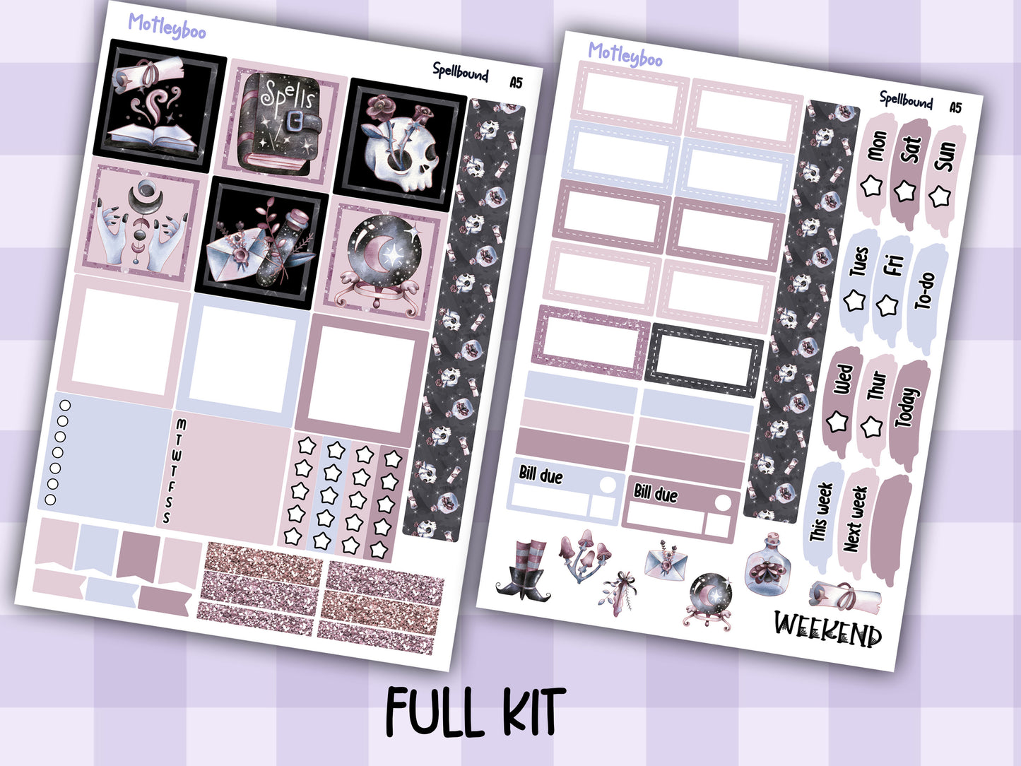 A5 Hobonichi cousin planner sticker kit, spooky planner stickers, hobonichi cousin Spellbound