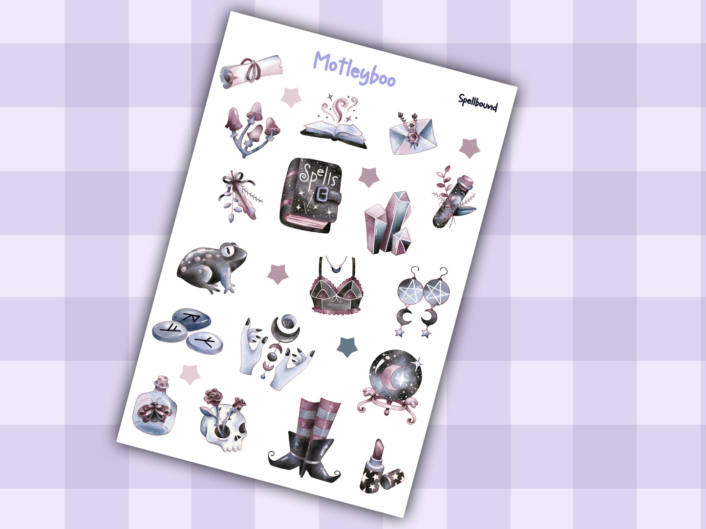Planner sticker sheet, stickers, Spellbound