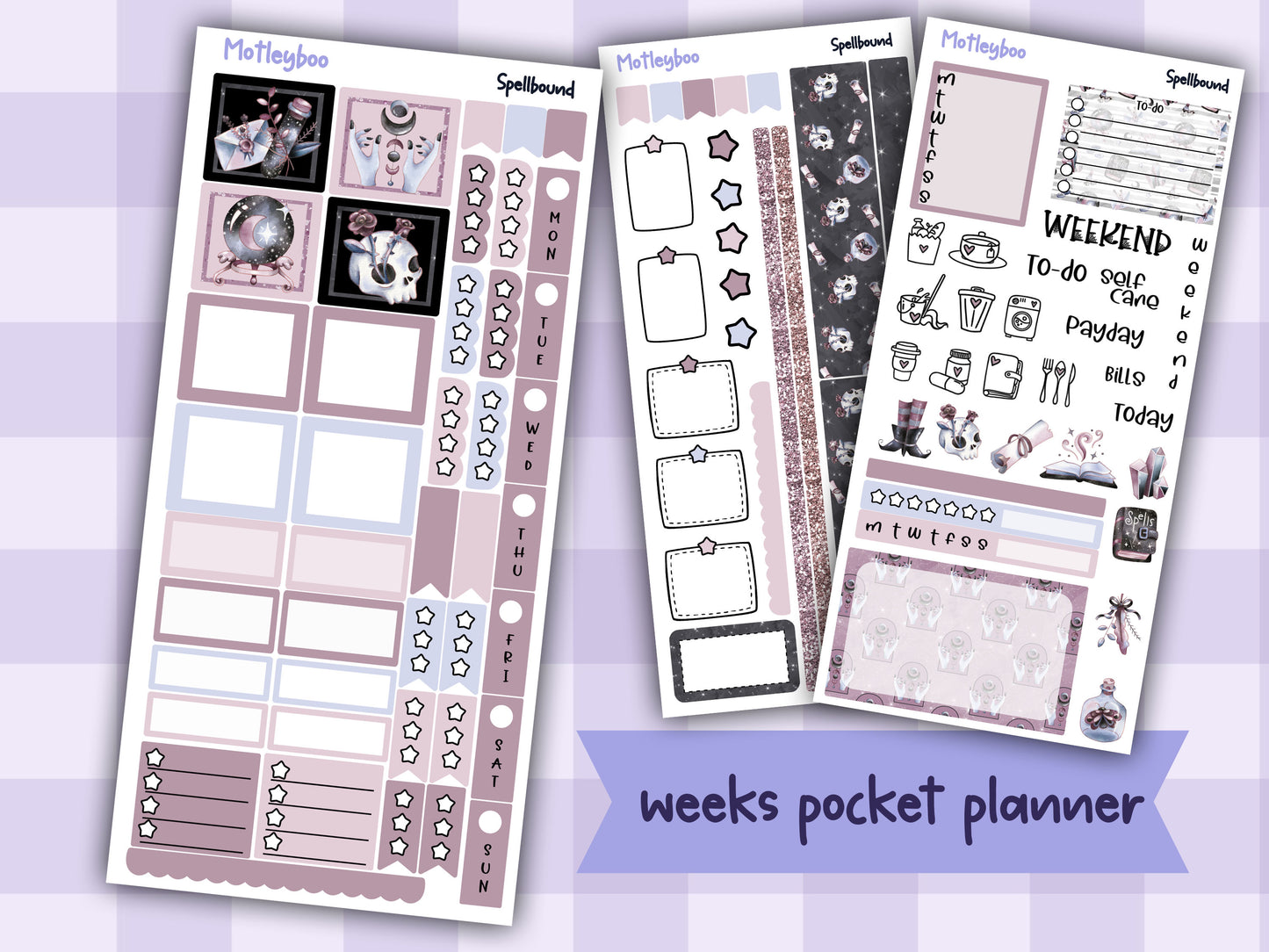 Hobonichi weeks weekly planner sticker kit, spooky planner stickers, Spellbound