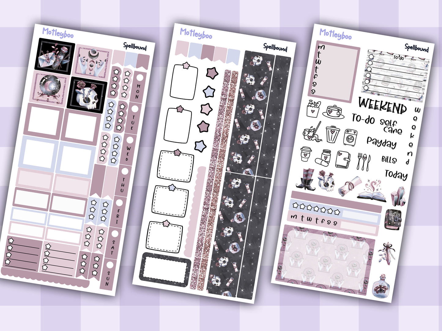 Hobonichi weeks weekly planner sticker kit, spooky planner stickers, Spellbound