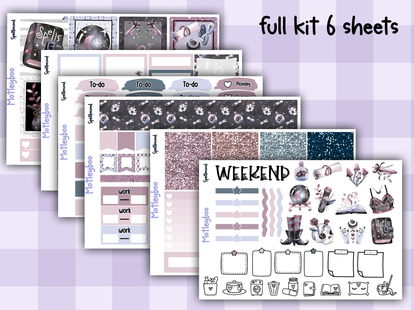 Weekly Planner Sticker Kit, witchy spooky halloween Vertical Planning Stickers, Spellbound