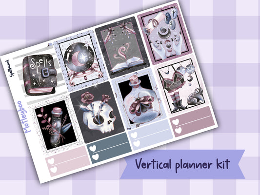 Weekly Planner Sticker Kit, witchy spooky halloween Vertical Planning Stickers, Spellbound