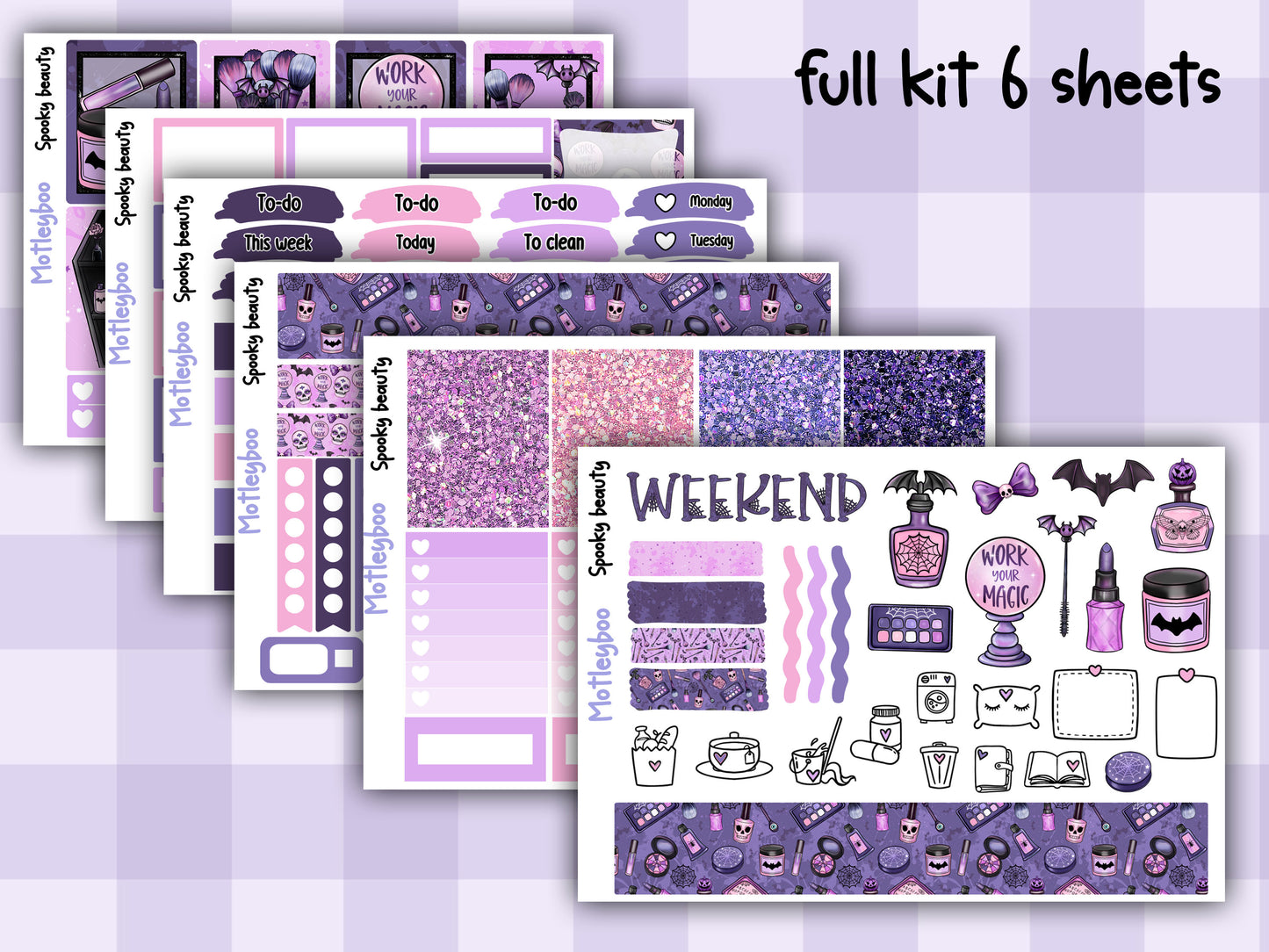Weekly Planner Sticker Kit, gothic spooky halloween beauty Vertical Planning Stickers, Spooky beau