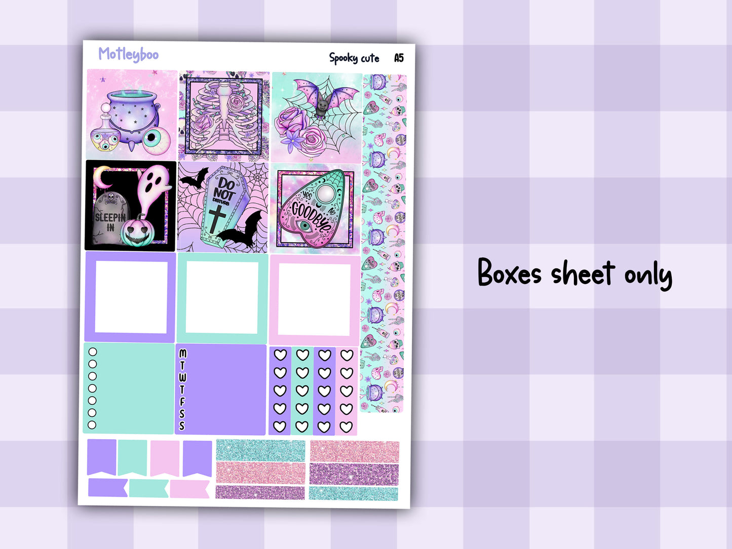 A5 pastel goth Hobonichi cousin planner sticker kit, Spooky cute