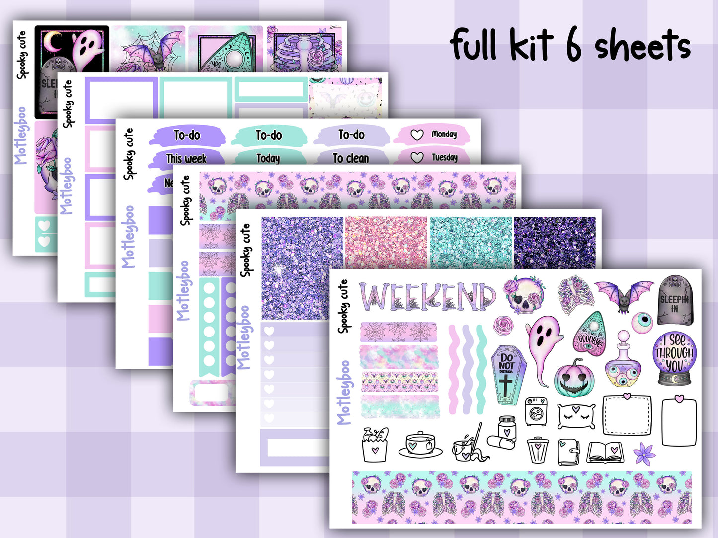 Weekly Planner Sticker Kit, spooky halloween goth Vertical Planning Stickers, Spooky cute