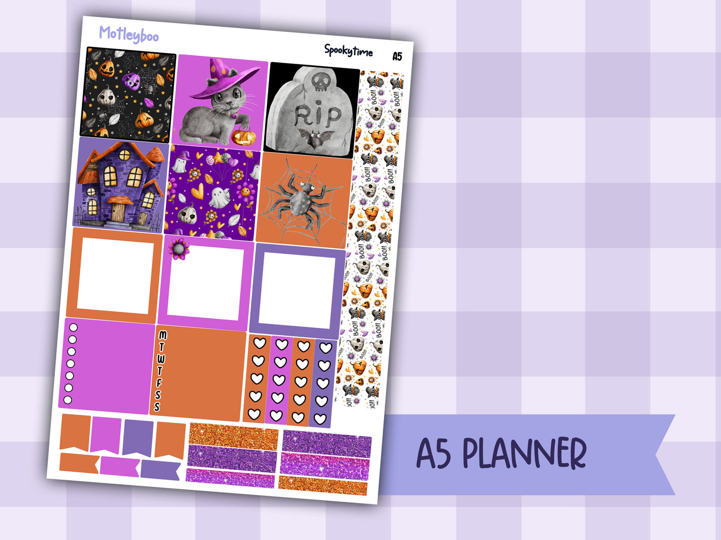 A5 halloween Hobonichi cousin planner sticker kit, Spookytime