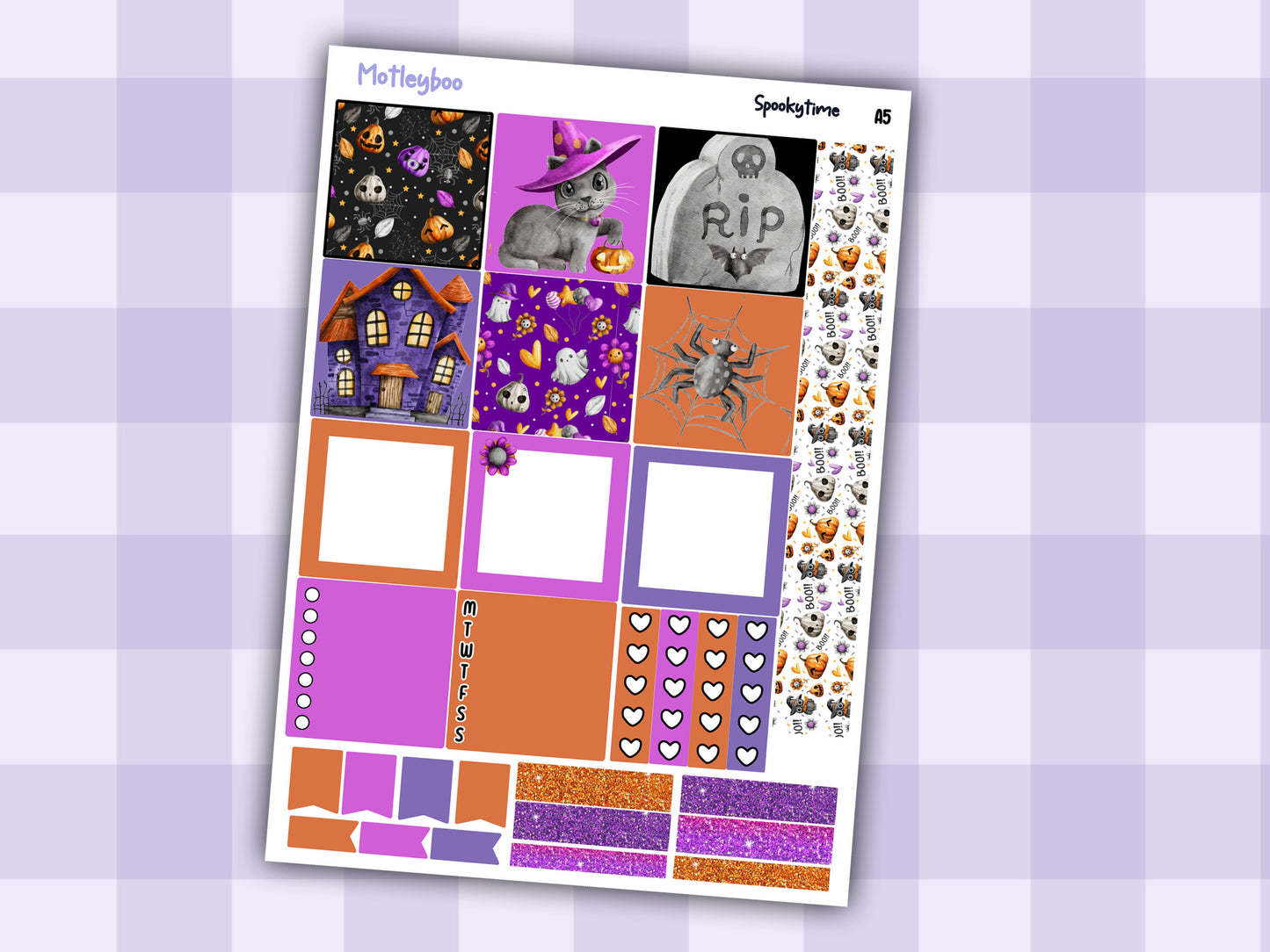 A5 halloween Hobonichi cousin planner sticker kit, Spookytime