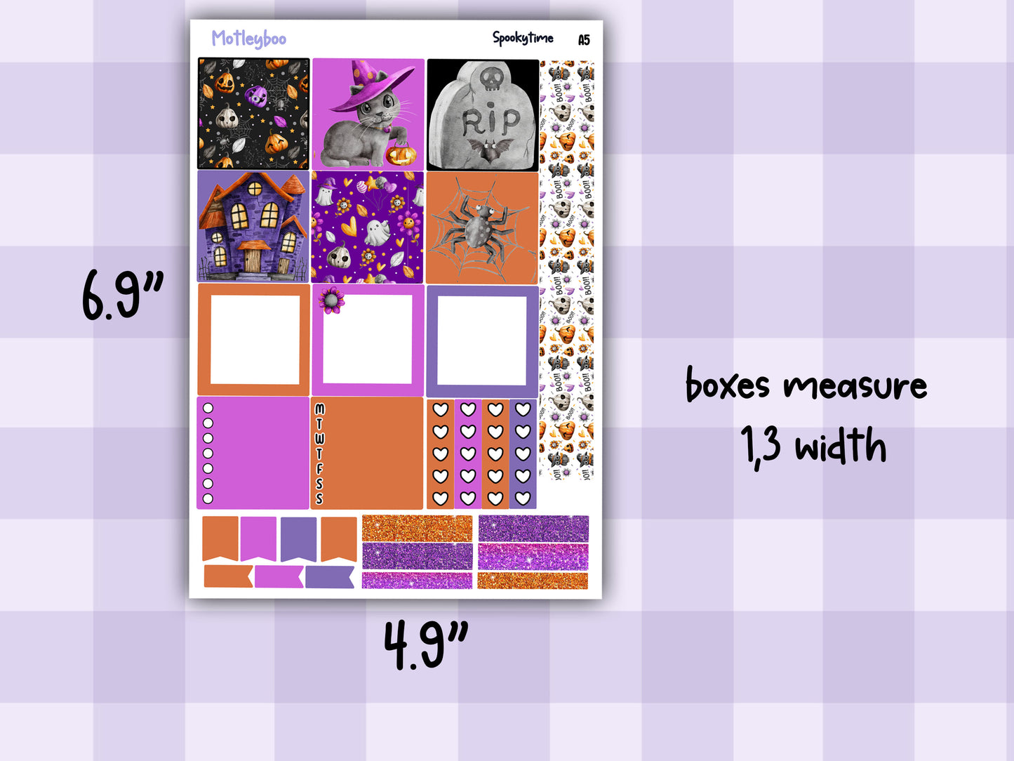 A5 halloween Hobonichi cousin planner sticker kit, Spookytime