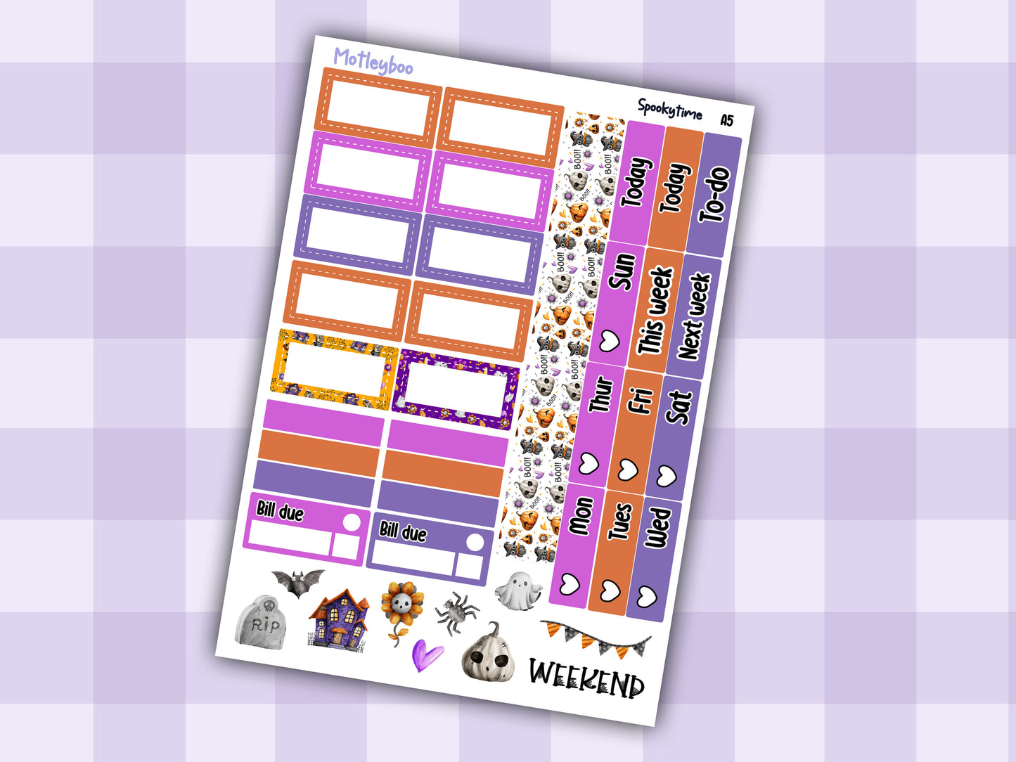 A5 halloween Hobonichi cousin planner sticker kit, Spookytime