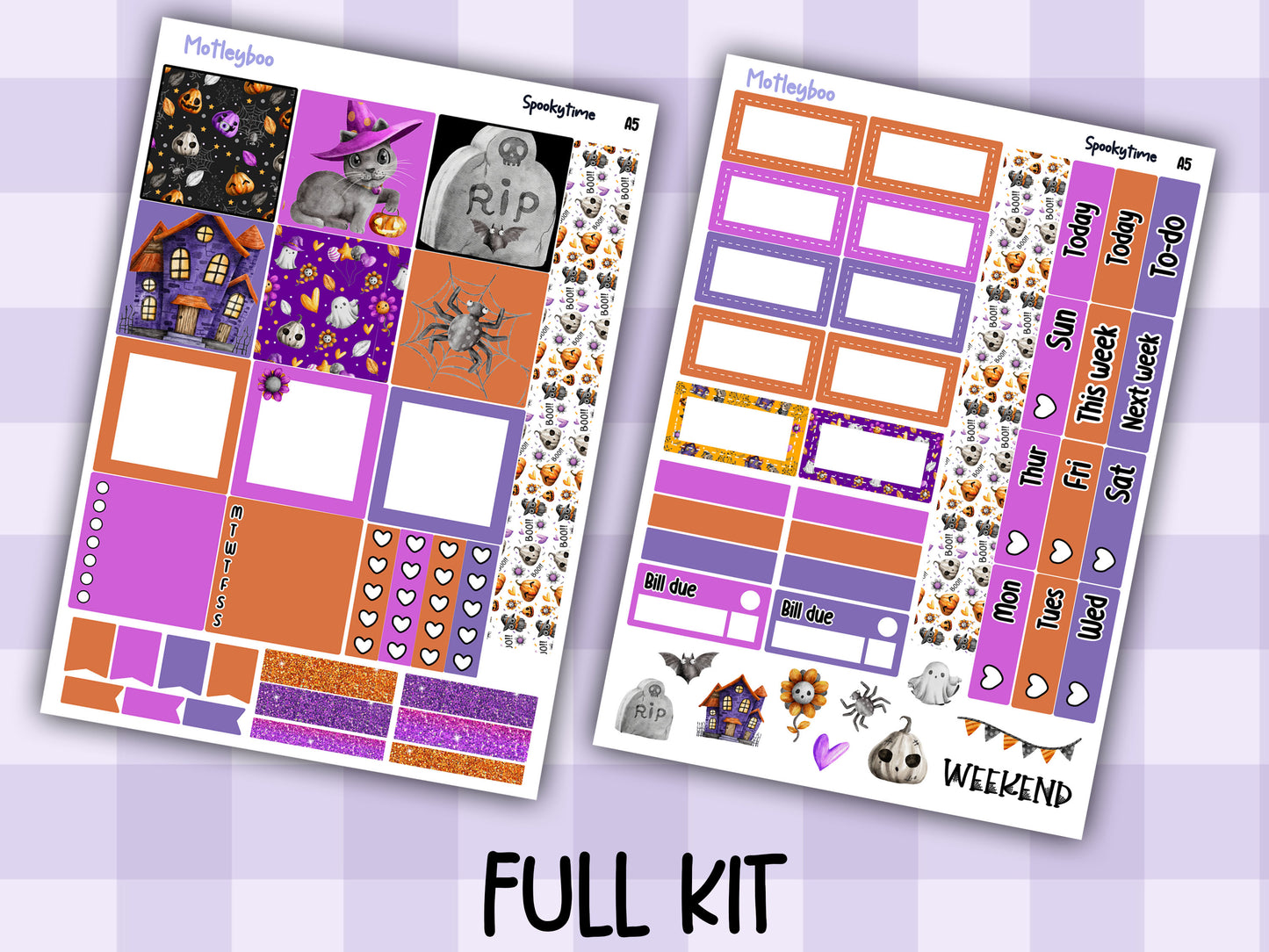 A5 halloween Hobonichi cousin planner sticker kit, Spookytime